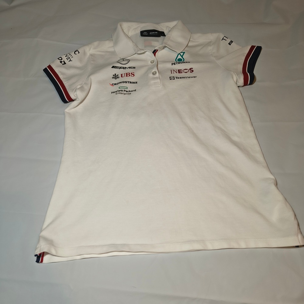 Mercedes AMG Petronas F1 Team Tommy Hilfiger Women Polo Shirt White Large L